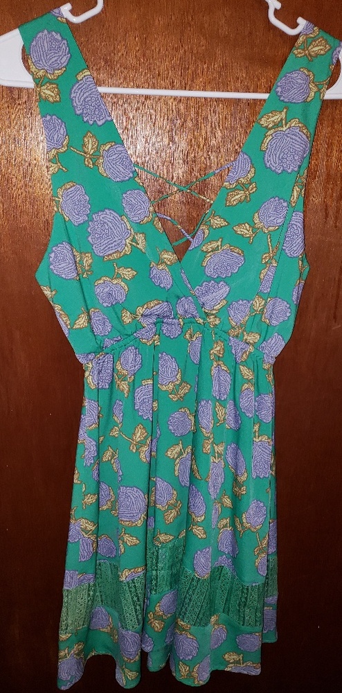 Green floral open back dress